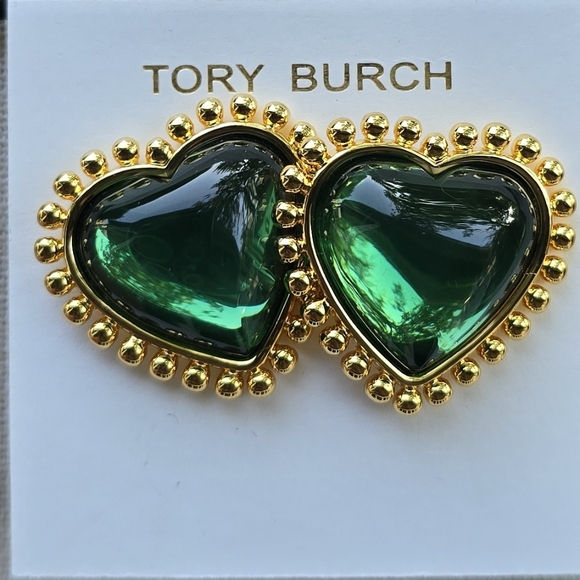 Tory Burch Jewelry - Tory Burch Green Heart Stud Earrings